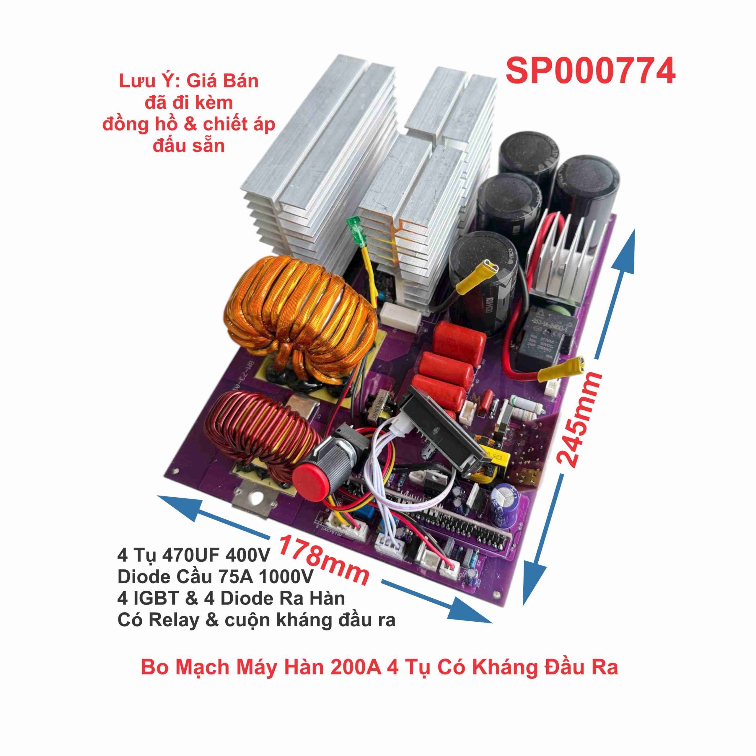 Bo Mạch Máy Hàn 200A 4 Tụ Có Kháng Đầu Ra