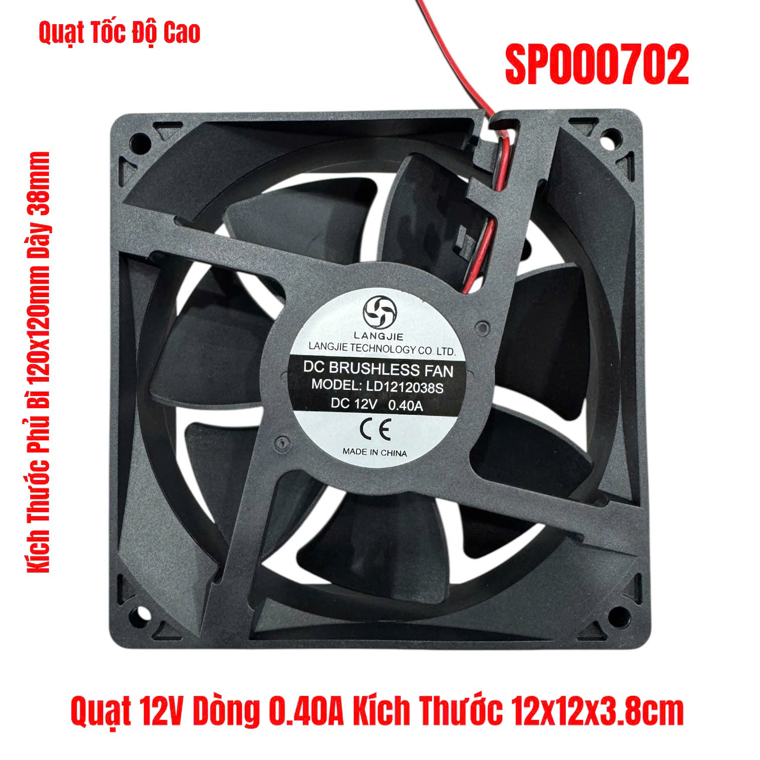 Quạt 12V Dòng 0.40A Kích Thước 12x12x3.8cm