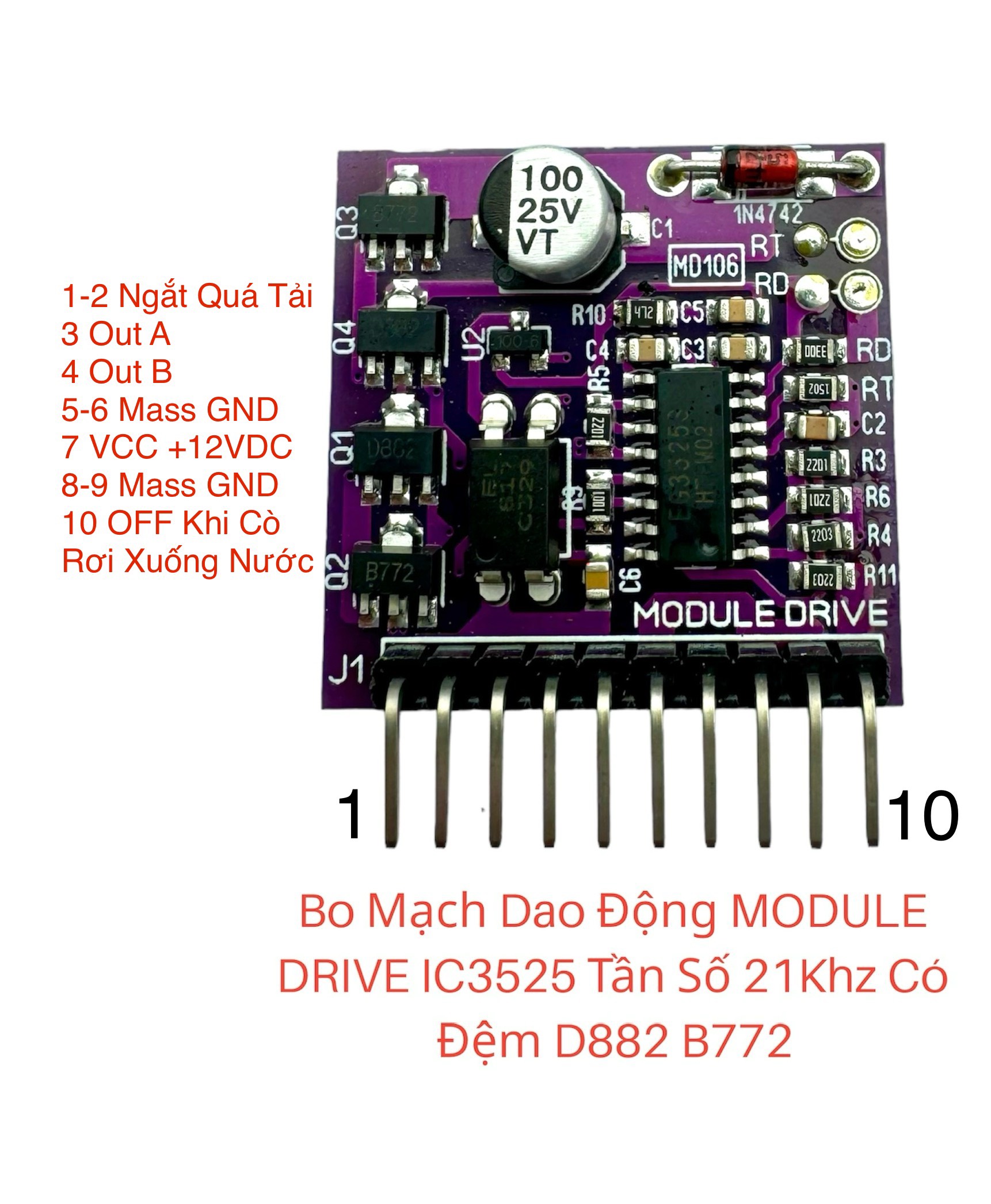 Bo Mạch Dao Động MODULE DRIVE IC3525 Tần Số 21Khz Có Đệm D882 B772