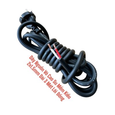 Dây Nguồn Vỏ Cao Su Mềm Kiểu 2x1.5mm Dài 3 Mét Lõi Đồng