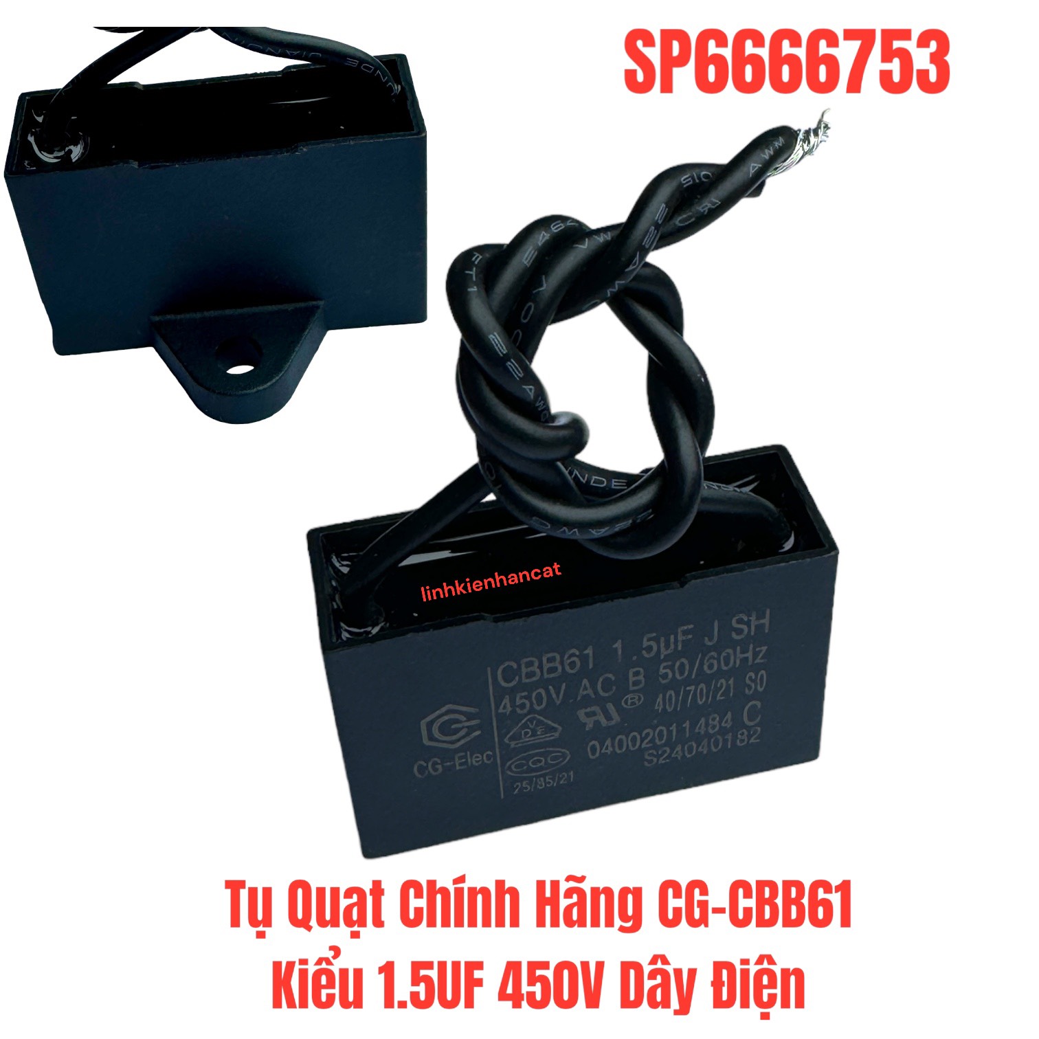 Tụ Quạt Chính Hãng CG-CBB61 Kiểu 1.5UF 450V Dây Điện Tụ Quạt Chính Hãng CG-CBB61 Kiểu 1.5UF 450V Dây Điện