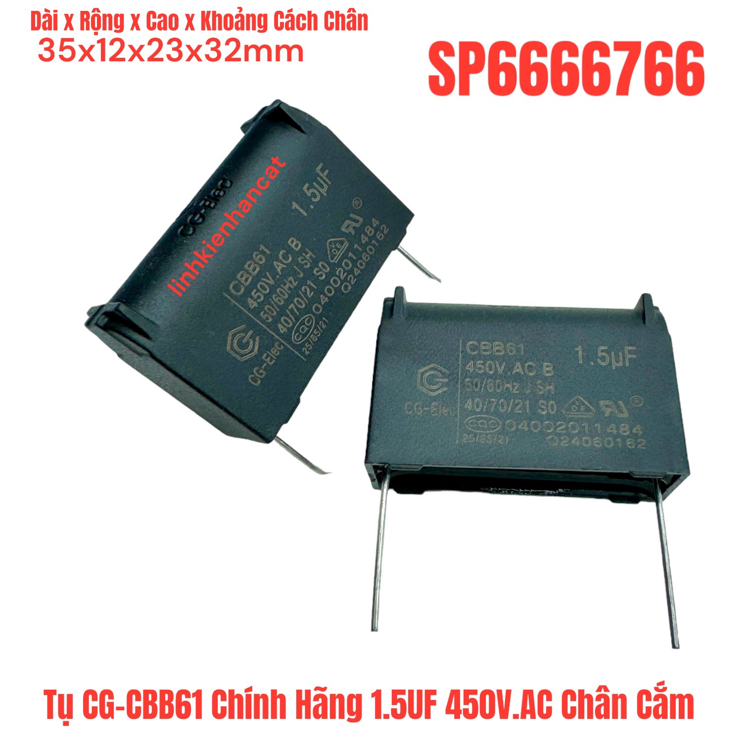 Tụ CG-CBB61 Chính Hãng 1.5UF 450V.AC Chân Cắm Tụ CG-CBB61 Chính Hãng 1.5UF 450V.AC Chân Cắm