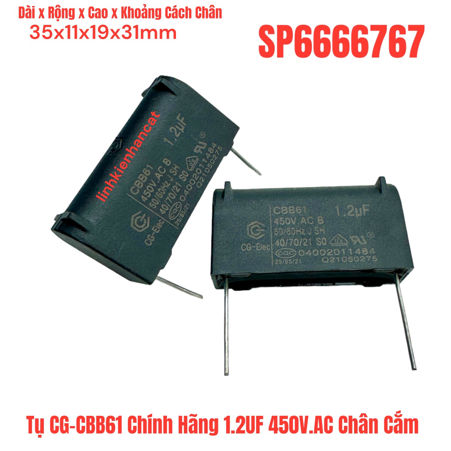 Tụ CG-CBB61 Chính Hãng 1.2UF 450V.AC Chân Cắm Tụ CG-CBB61 Chính Hãng 1.2UF 450V.AC Chân Cắm