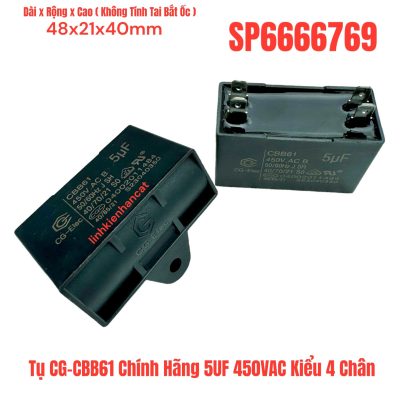Tụ CG-CBB61 Chính Hãng 5UF 450VAC Kiểu 4 Chân