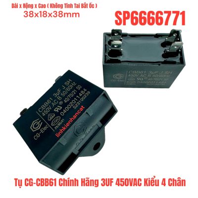 Tụ CG-CBB61 Chính Hãng 3UF 450VAC Kiểu 4 Chân