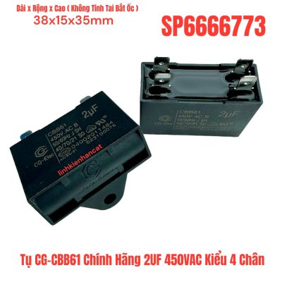 Tụ CG-CBB61 Chính Hãng 2UF 450VAC Kiểu 4 Chân