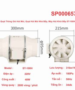 Quạt Thông Gió Hút Mùi, Quạt Hút Mùi Nhà Bếp, Máy Hút Khói Bếp ST-100H