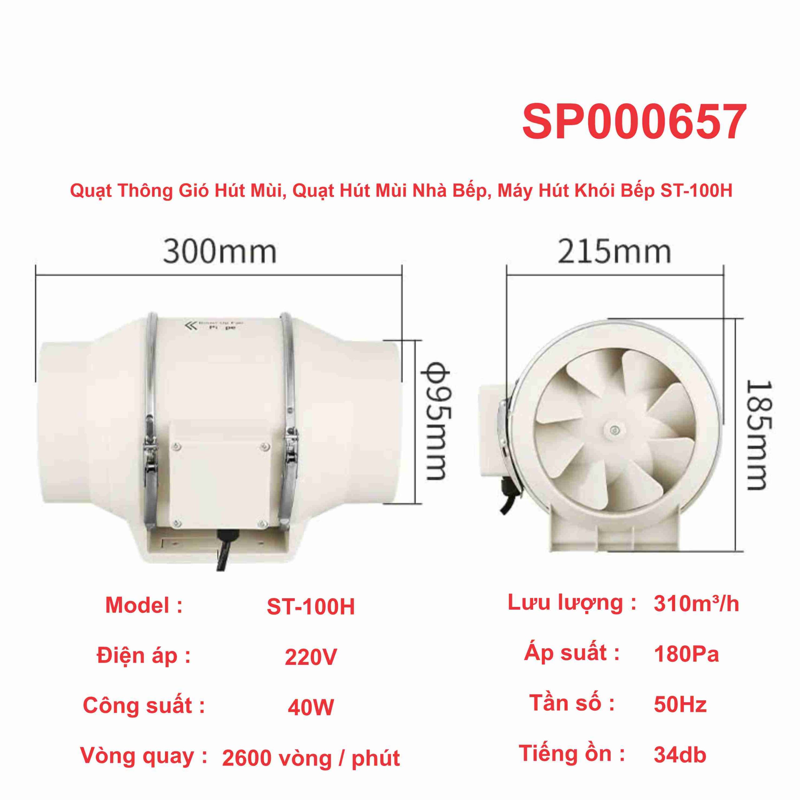 Quạt Thông Gió Hút Mùi, Quạt Hút Mùi Nhà Bếp, Máy Hút Khói Bếp ST-100H