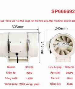 Quạt Thông Gió Hút Mùi, Quạt Hút Mùi Nhà Bếp, Máy Hút Khói Bếp ST-200