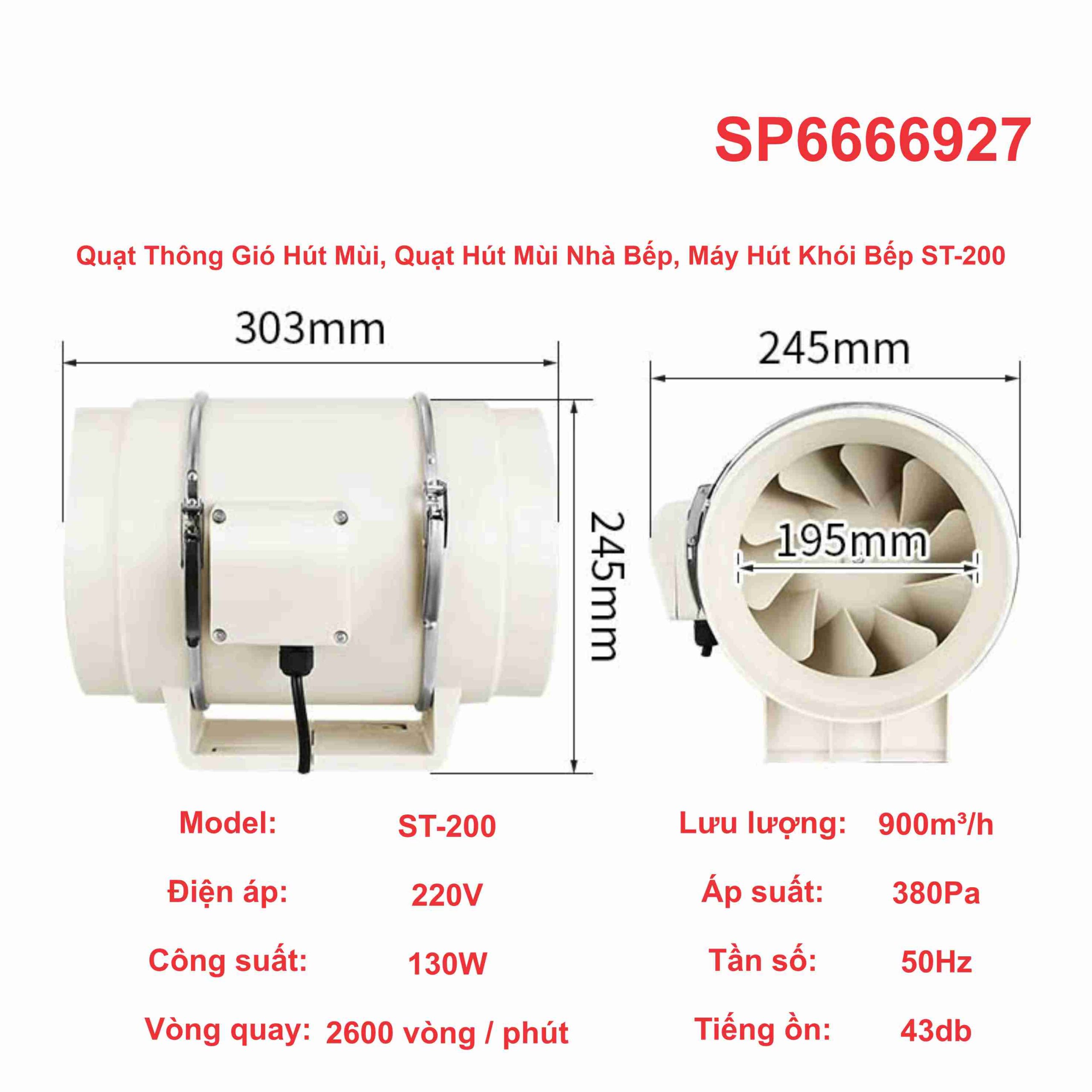 Quạt Thông Gió Hút Mùi, Quạt Hút Mùi Nhà Bếp, Máy Hút Khói Bếp ST-200