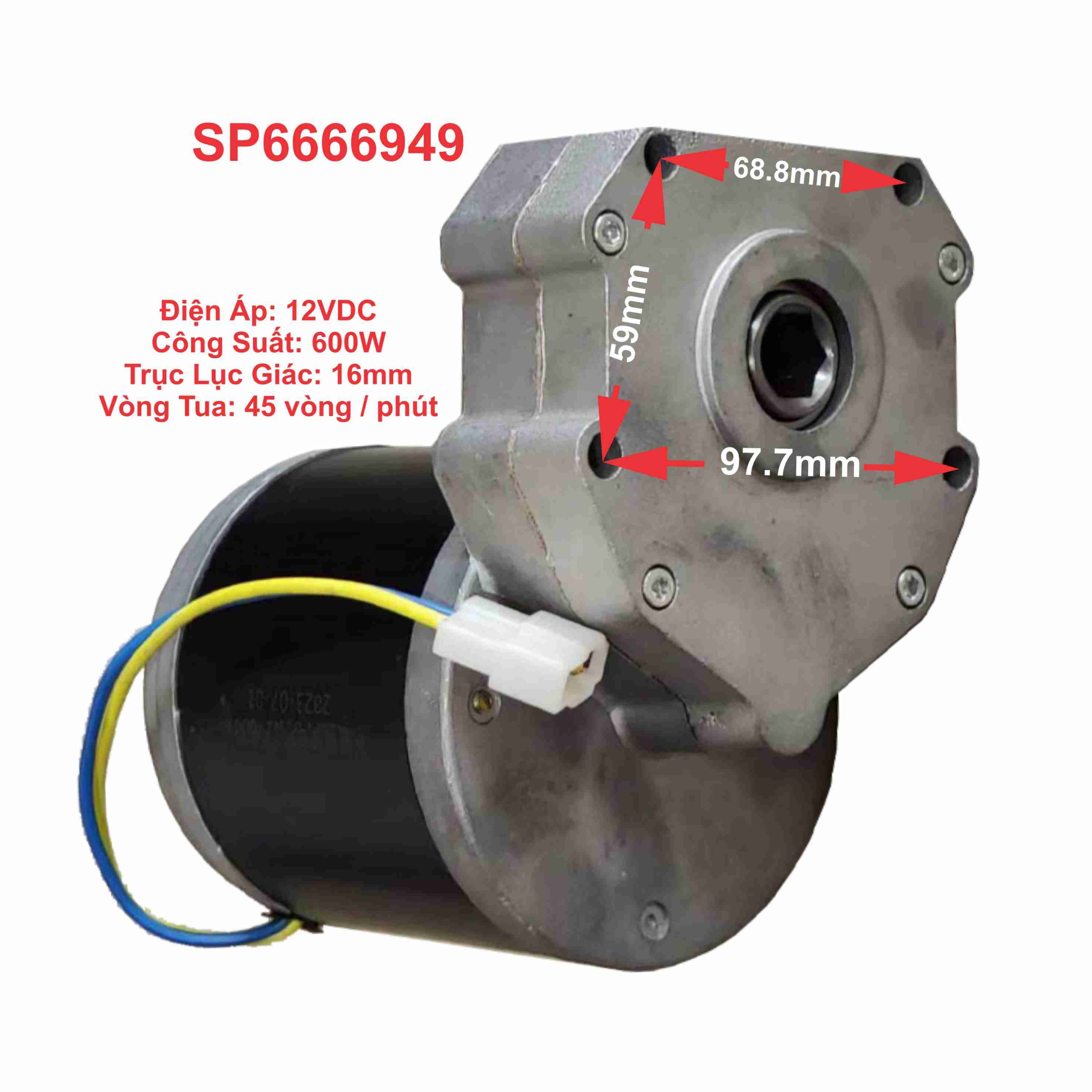 Moto Giảm Tốc 12VDC 600W Trục Lục Giác 16mm