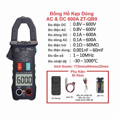 Đồng Hồ Kẹp Dòng AC DC 600A ZT-QB9